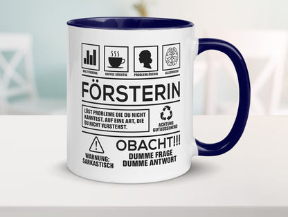 Achtung Probleme Försterin | Forst Arbeit lustig Kollegen Büro Geschenk Tasse