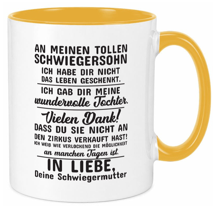 An meinen tollen Schwiegersohn lustiger Spruch Geschenk Familie Geschenkidee Tasse