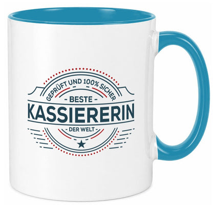 Geprüft und sicher: Kassiererin Geschenk Humor Geschenkidee lustiger Spruch Tasse