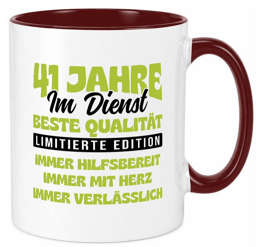 41 Jahre im Dienst | Jubiläum Arbeit v4 Geschenk Kollegen Büro lustiger Spruch Tasse
