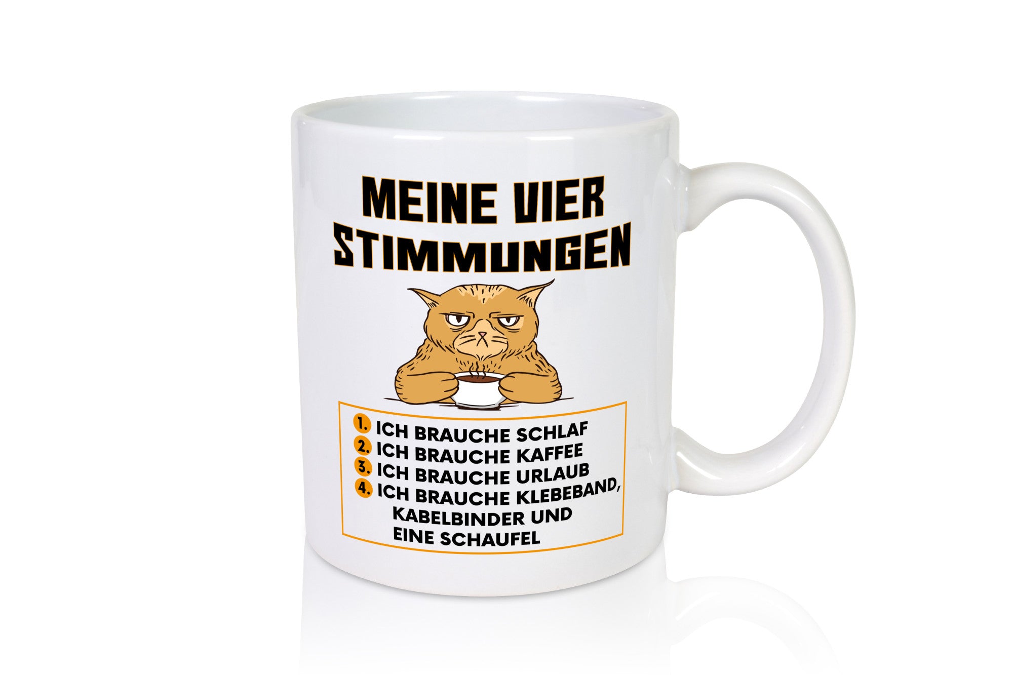 Meine vier Stimmungen | Spruch Humor müde Urlaub Geschenkidee Tasse