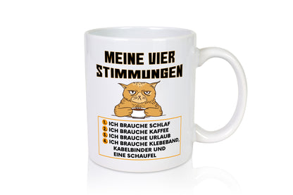 Meine vier Stimmungen | Spruch Humor müde Urlaub Geschenkidee Tasse