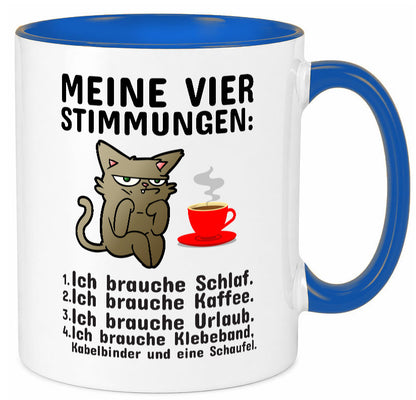 Vier Stimmungen | Morgenmuffel Tasse mürrische Katze Humor Tierliebhaber