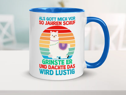 50. Geburtstag | 50 Jahre Gut Schuf mich Lama v2 Humor Geschenkidee Tasse