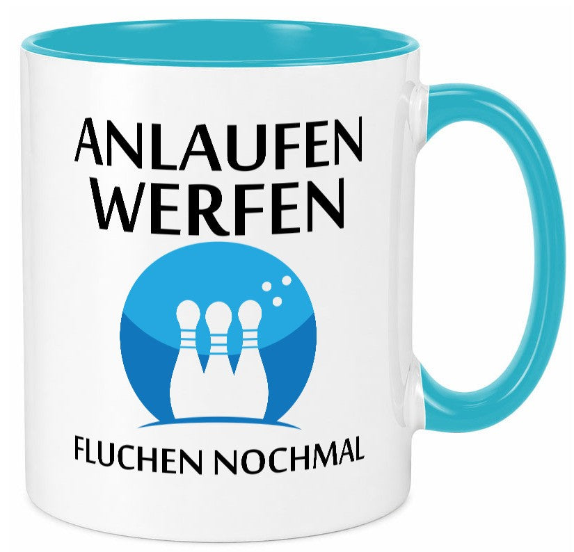 Anlaufen werfen fluchen nochmal | Bowling Sport Geschenk Humor Geschenkidee Tasse