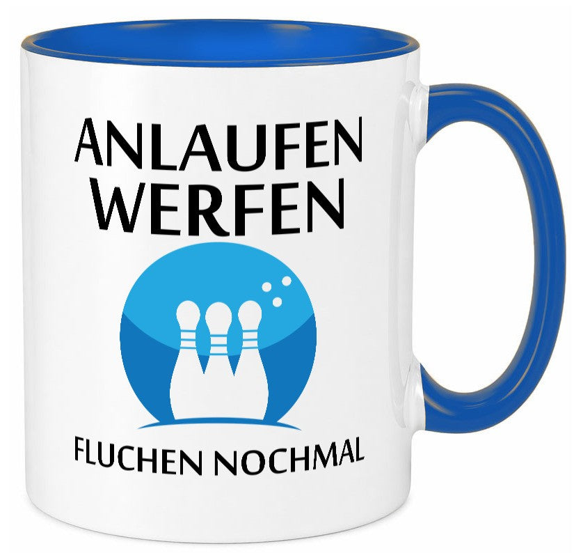 Anlaufen werfen fluchen nochmal | Bowling Sport Geschenk Humor Geschenkidee Tasse