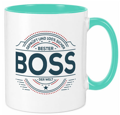 Geprüft und sicher: Boss | Führungskraft Vorgesetzter lustiger Spruch Geschenk Tasse