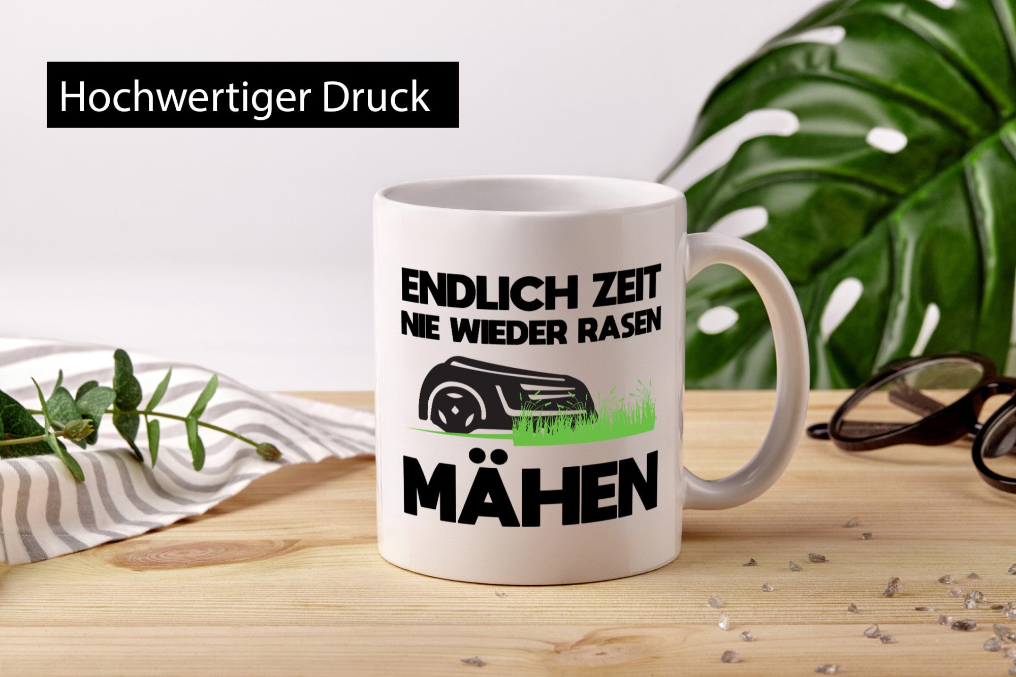 Endlich Zeit nie wieder rasen Mähen | Rasenmäher Garten Geschenkidee Humor Tasse