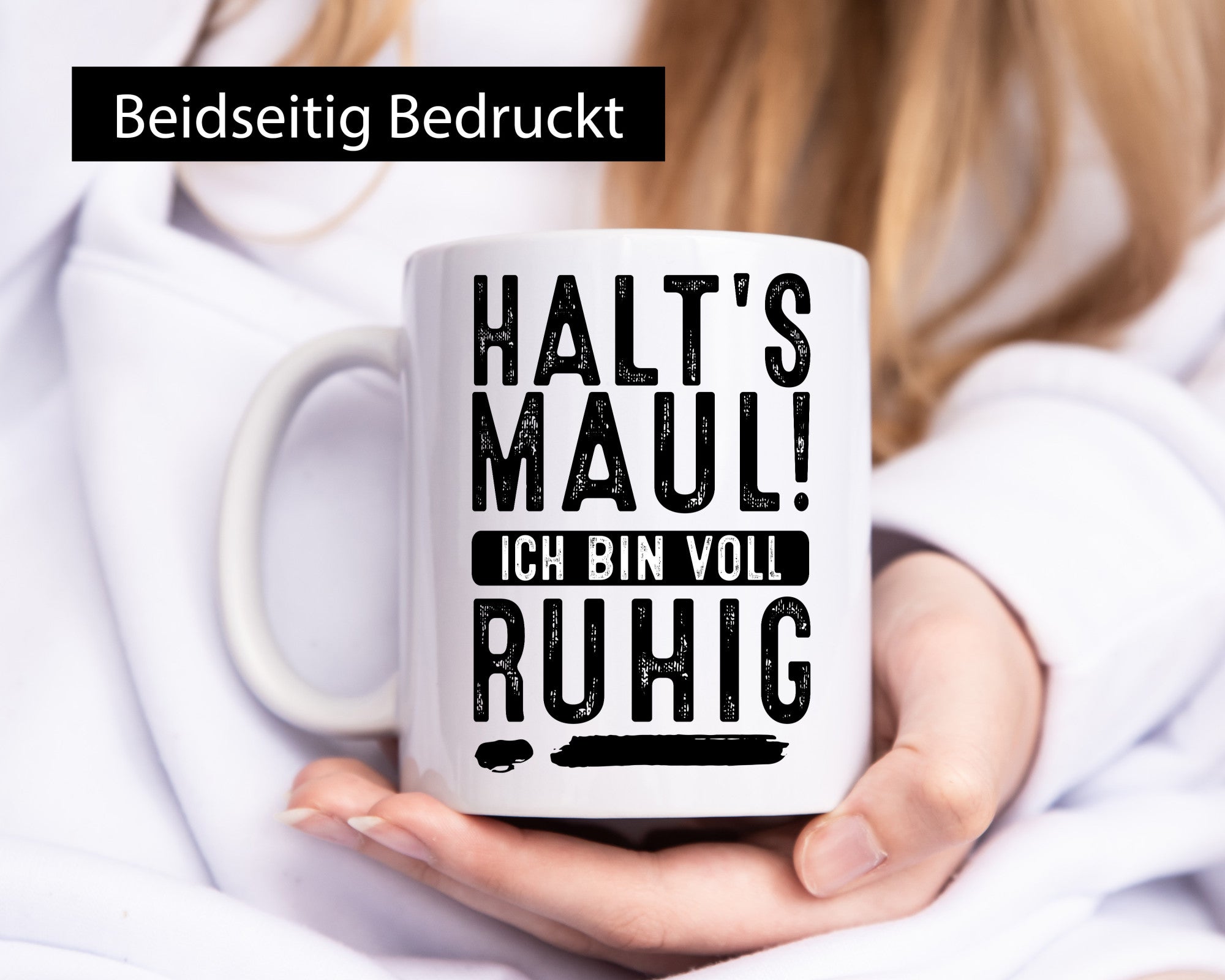 Halts Maul ich bin voll Ruhig lustiger Spruch Geschenk Humor Geschenkidee Tasse