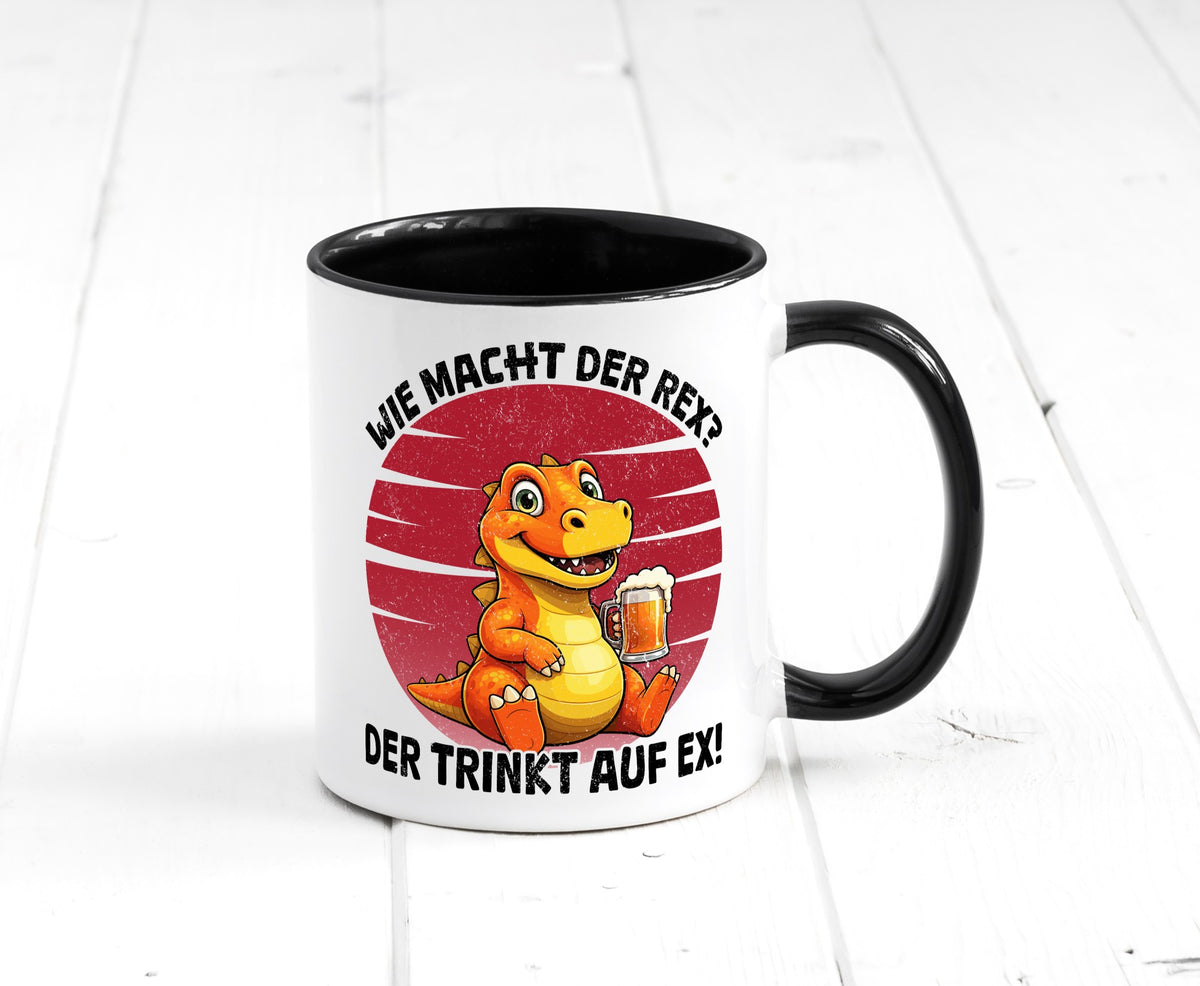 Wie macht der Rex trinkt auf ex | Bier T-Rex v2 lustiger Spruch Geschenk Humor Tasse