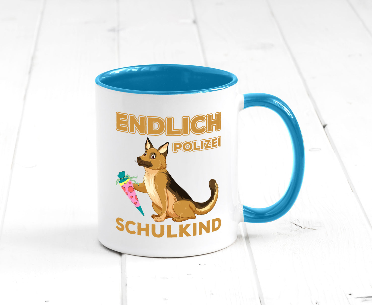 Endlich Schulkind | Tasse Einschulung Polizei Hund lustiger Spruch Geschenk