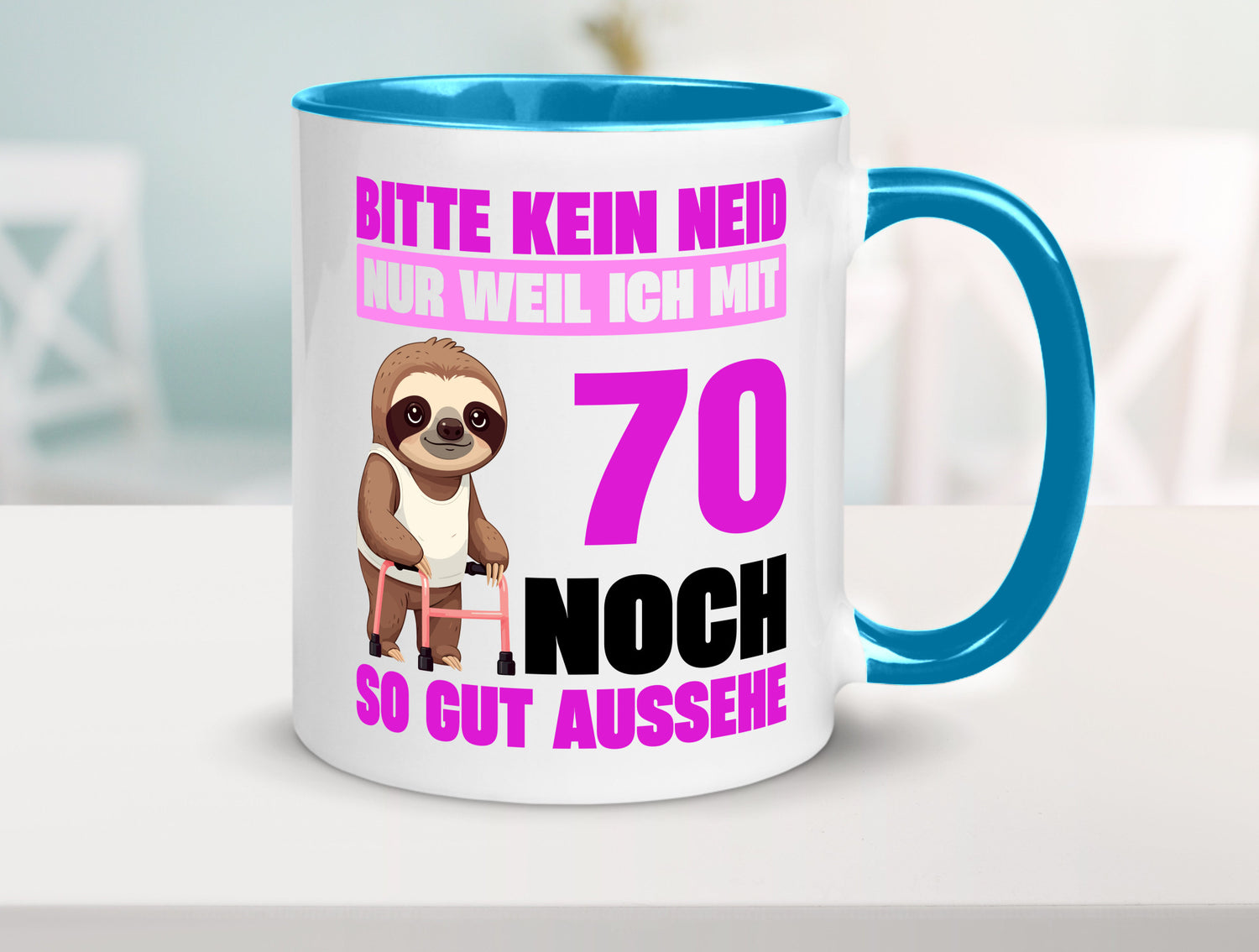 70. Geburtstag | Bitte kein neid Faultier 70 Jahre v2 Humor Geschenkidee Tasse