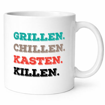 Grillen Chillen Kasten Killen | Bier Bierliebhaber Humor Geschenkidee Tasse