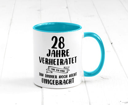 28 Jahre Verheiratet, immer noch am Leben! Geschenkidee Humor Tasse
