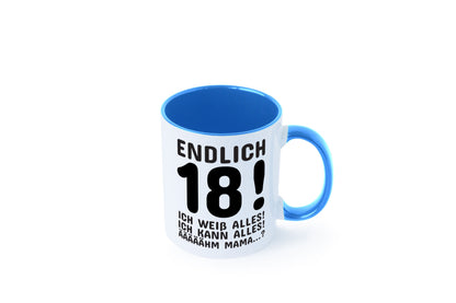 Endlich 18 | Geburtstag Tasse volljährig Erwachsen lustig Geschenkidee Geschenk