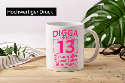 Ich bin 13 | Geburtstag kann und weiß alles Herzchen Geschenkidee Humor Tasse