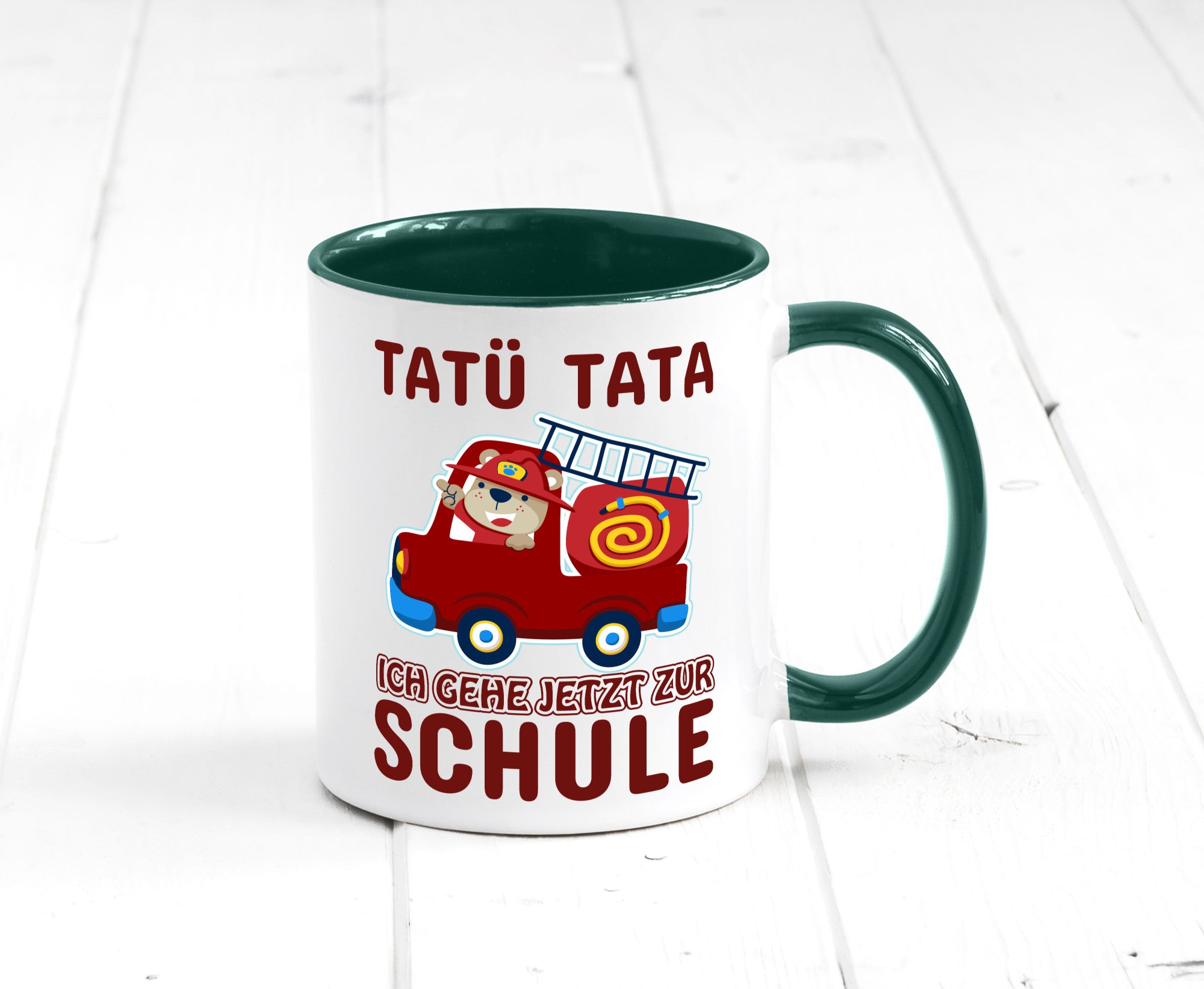 Bär in Feuerwehrauto | Tatü Tata Einschulung Tasse Humor Geschenkidee