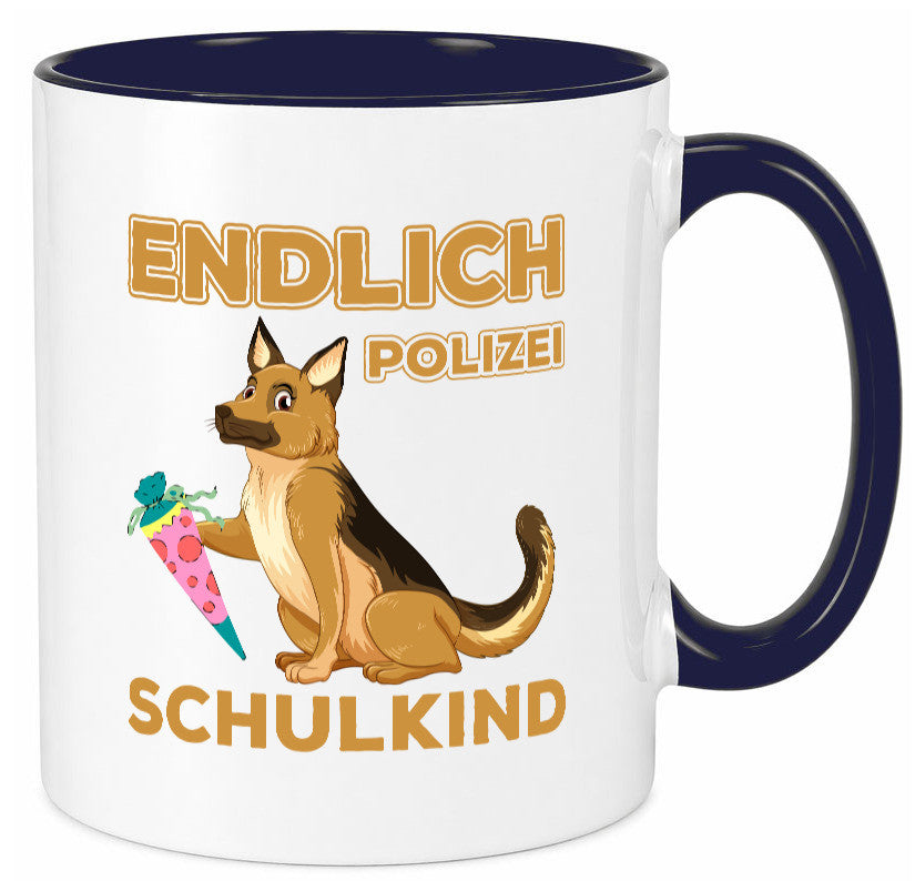 Endlich Schulkind | Tasse Einschulung Polizei Hund lustiger Spruch Geschenk