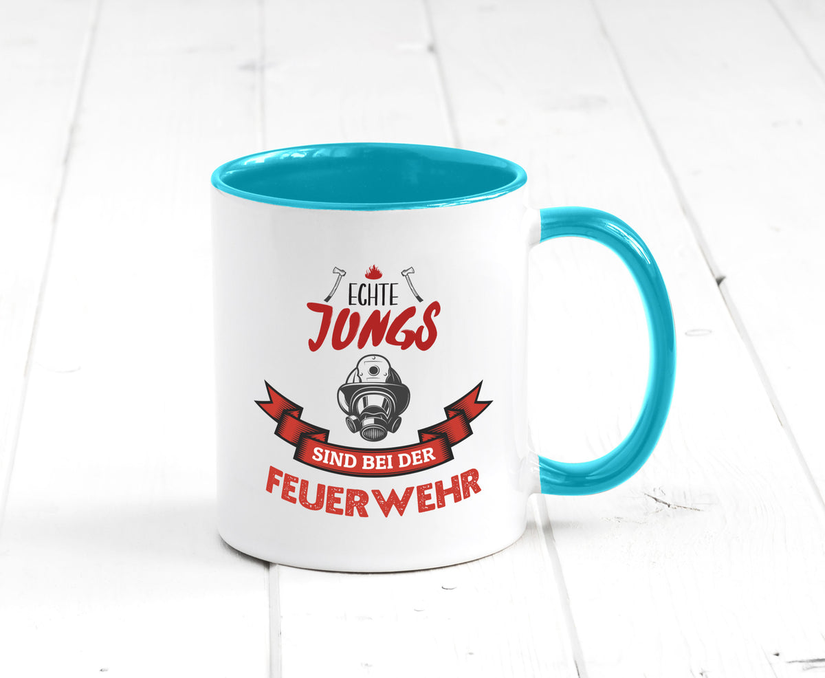 Echte Jungs sind bei der Feuerwehr | Feuerwehrmann lustiger Spruch Geschenk Tasse