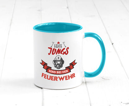 Echte Jungs sind bei der Feuerwehr | Feuerwehrmann lustiger Spruch Geschenk Tasse