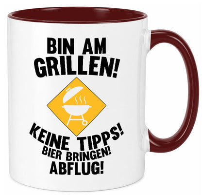 Bin am Grillen | Bier bringen und Abflug Grillmeister Geschenk Humor Tasse