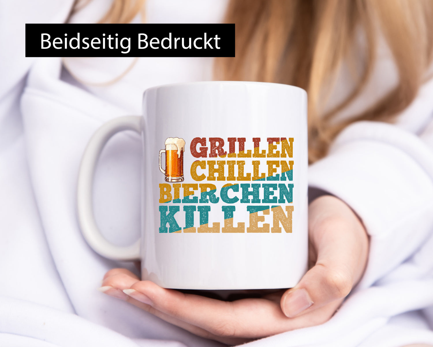 Grillen Chillen Bierchen Killen | Grilln Bier v2 Geschenkidee Humor Tasse
