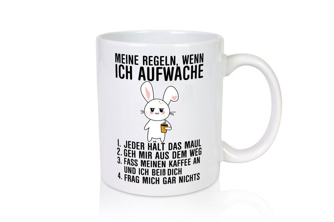 Regeln wenn ich aufwache | Morgenmuffel Hase Kaffee Geschenk Humor Geschenkidee