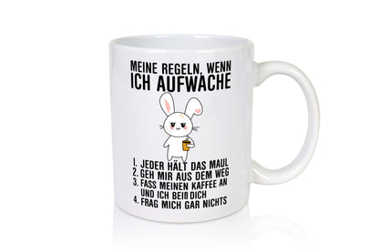 Regeln wenn ich aufwache | Morgenmuffel Hase Kaffee Geschenk Humor Geschenkidee