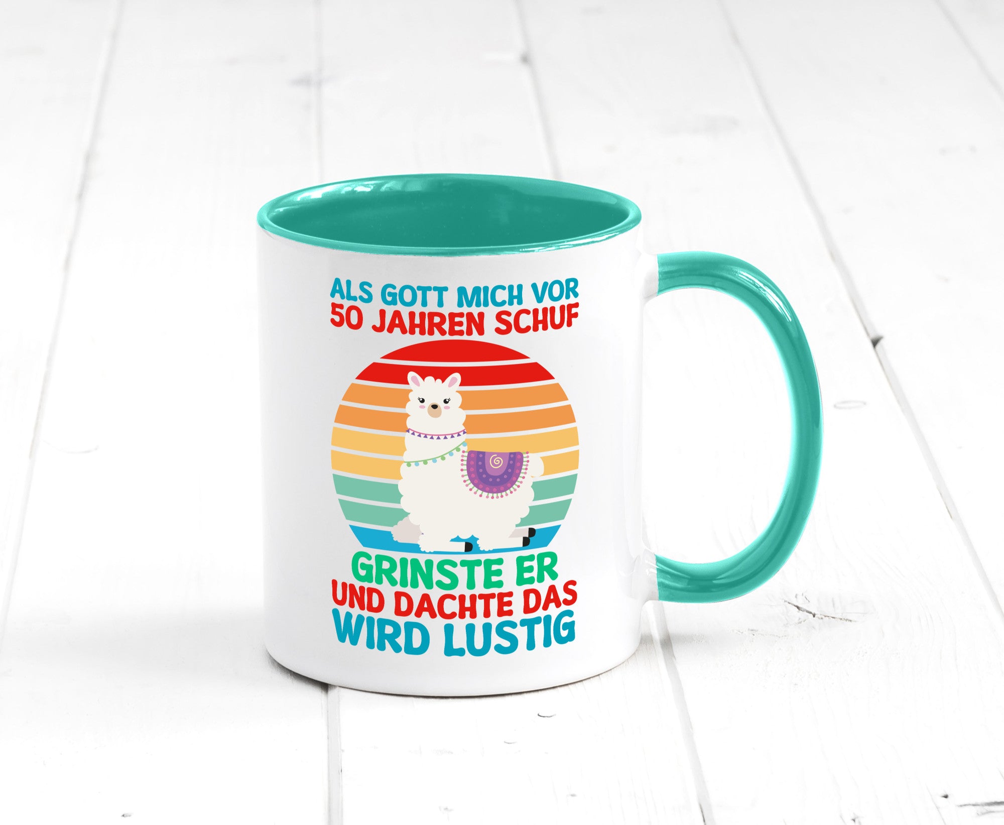 50. Geburtstag | 50 Jahre Gut Schuf mich Lama v2 Humor Geschenkidee Tasse