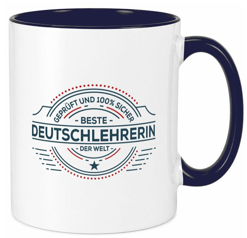 Geprüft und sicher: Deutschlehrerin | Lehrer lustig Humor Geschenkidee Geschenk Tasse