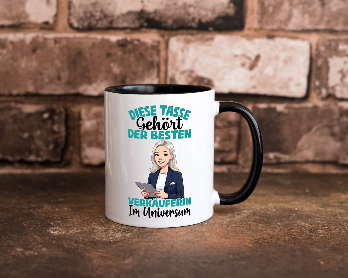 Im Universum: Verkäuferin| Kollegin | Verkaufsjob lustiger Spruch Geschenk Tasse