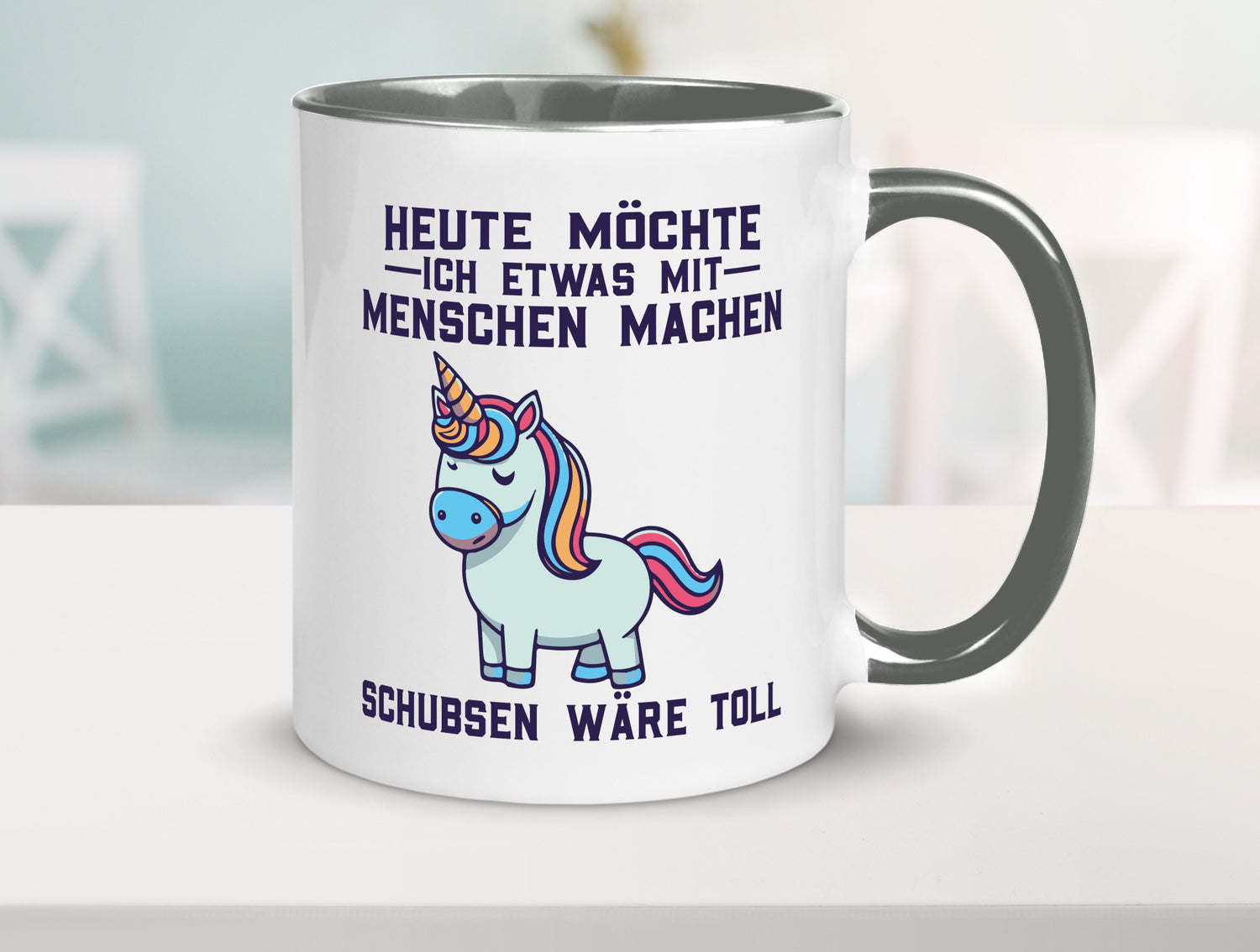Heute möchte ich Menschen schubsen | Einhorn v2 Geschenk Humor Geschenkidee