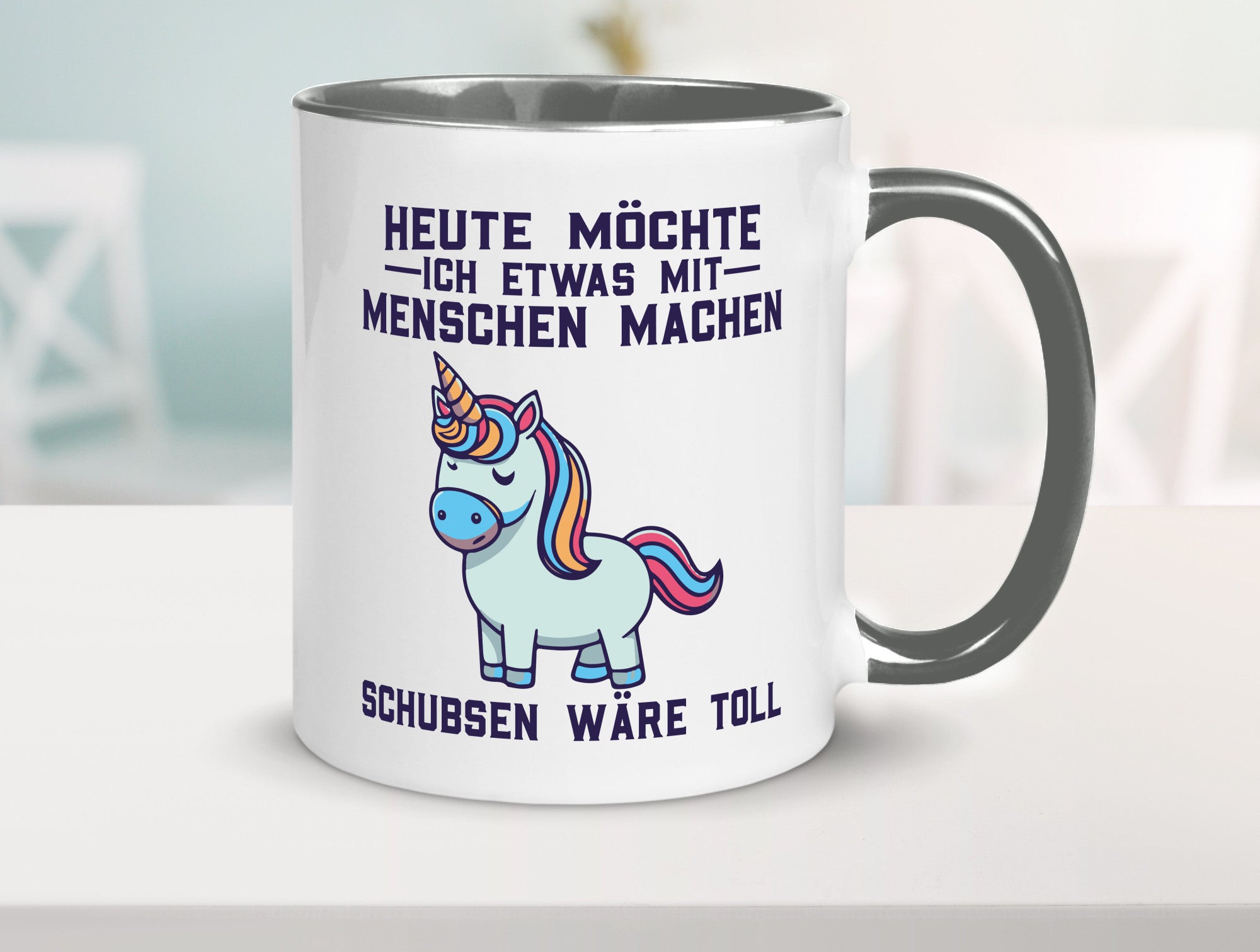 Heute möchte ich Menschen schubsen | Einhorn v2 Geschenk Humor Geschenkidee
