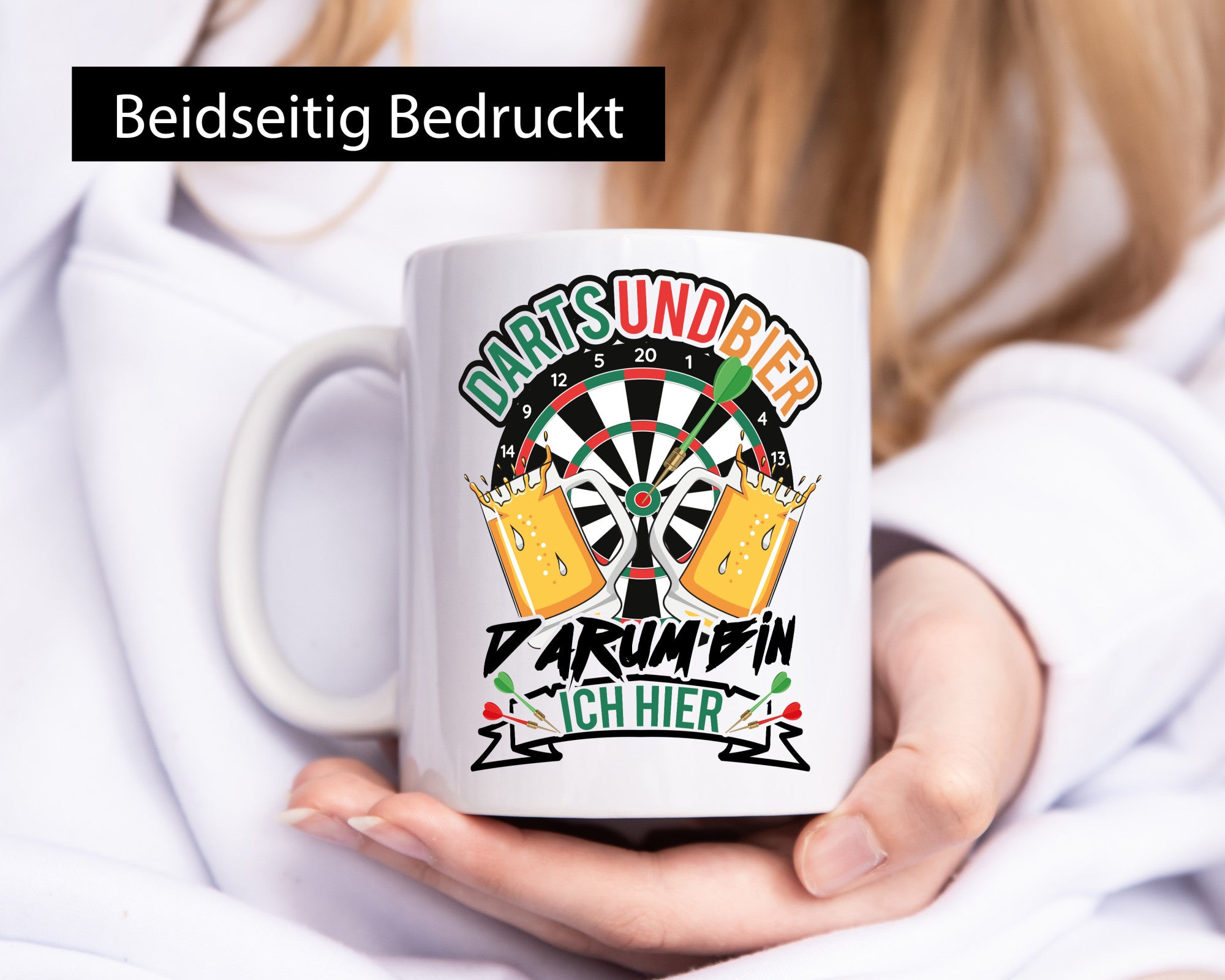 Dart und bier darum bin ich hier | Geschenkidee Humor Tasse