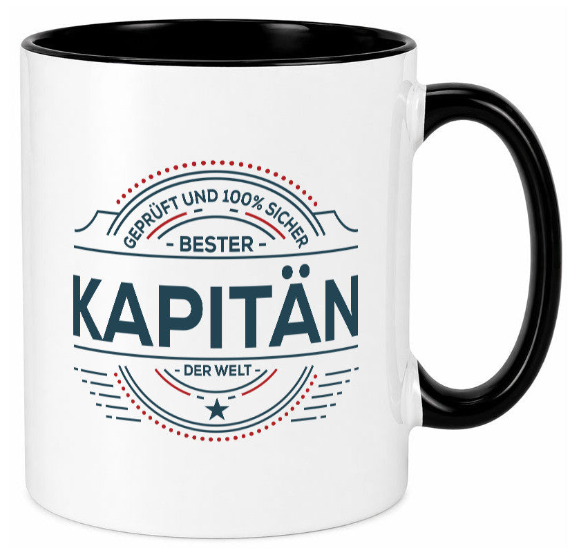Geprüft und sicher: Kapitän | Schiffskapitän Schiff lustiger Spruch Geschenk Tasse