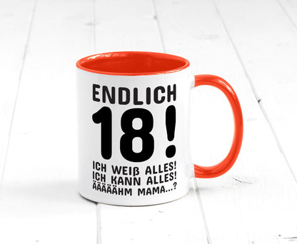 Endlich 18 | Geburtstag Tasse volljährig Erwachsen lustig Geschenkidee Geschenk