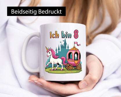 8. Geburtstag | Prinzessin in Kutsche Einhorn Geschenkidee Humor Tasse