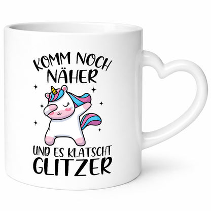 Komm näher, es klatscht Glitzer | Einhorn Strerne Geschenkidee Humor Tasse