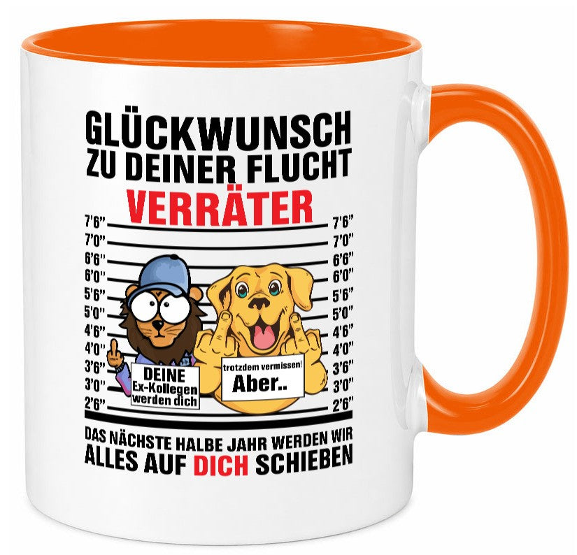 Glüchwunsch zur Flucht | Verräter Ex-Kollegen Humor Arbeit Kollegen Büro Tasse