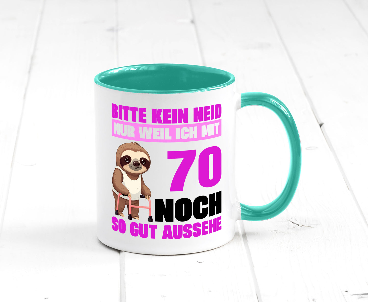 70. Geburtstag | Bitte kein neid Faultier 70 Jahre v2 Humor Geschenkidee Tasse