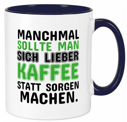 Kaffee statt sorgen lustiger Spruch Geschenk Humor Geschenkidee Tasse