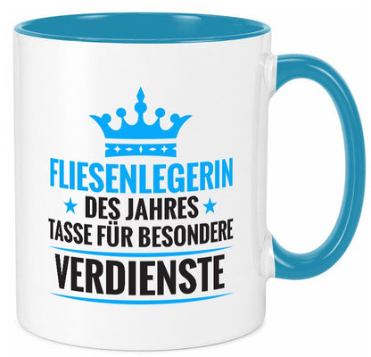 Besonderer Verdienst: Fliesenlegerin | Fliesenlegen Bau Geschenkidee Humor Tasse