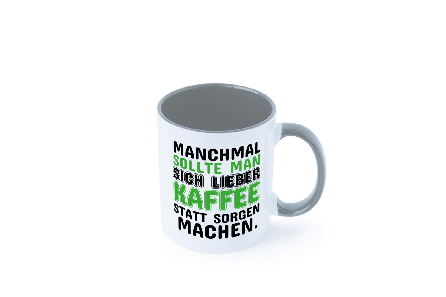 Kaffee statt sorgen lustiger Spruch Geschenk Humor Geschenkidee Tasse