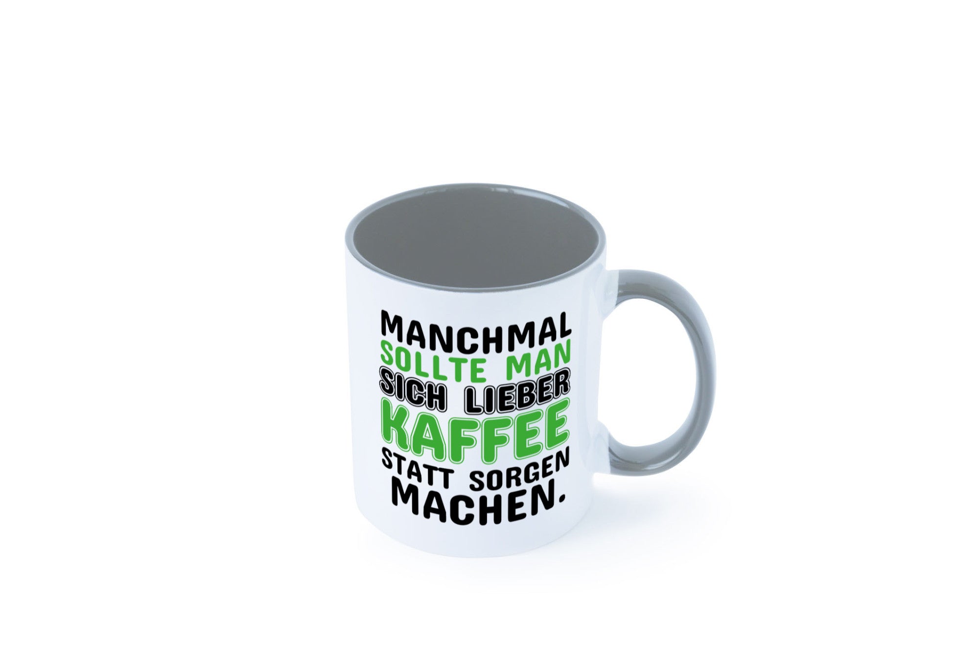Kaffee statt sorgen lustiger Spruch Geschenk Humor Geschenkidee Tasse