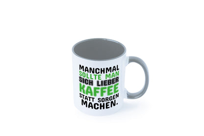 Kaffee statt sorgen lustiger Spruch Geschenk Humor Geschenkidee Tasse