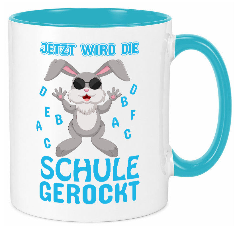 Schule wird gerockt | Schulbeginn Tasse cooler Hase lustiger Spruch Geschenk