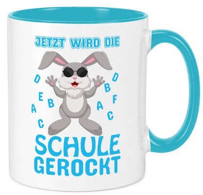 Schule wird gerockt | Schulbeginn Tasse cooler Hase lustiger Spruch Geschenk