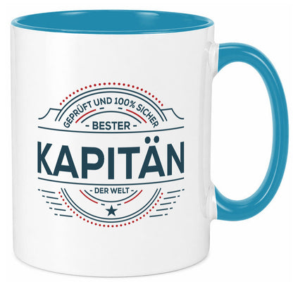 Geprüft und sicher: Kapitän | Schiffskapitän Schiff lustiger Spruch Geschenk Tasse