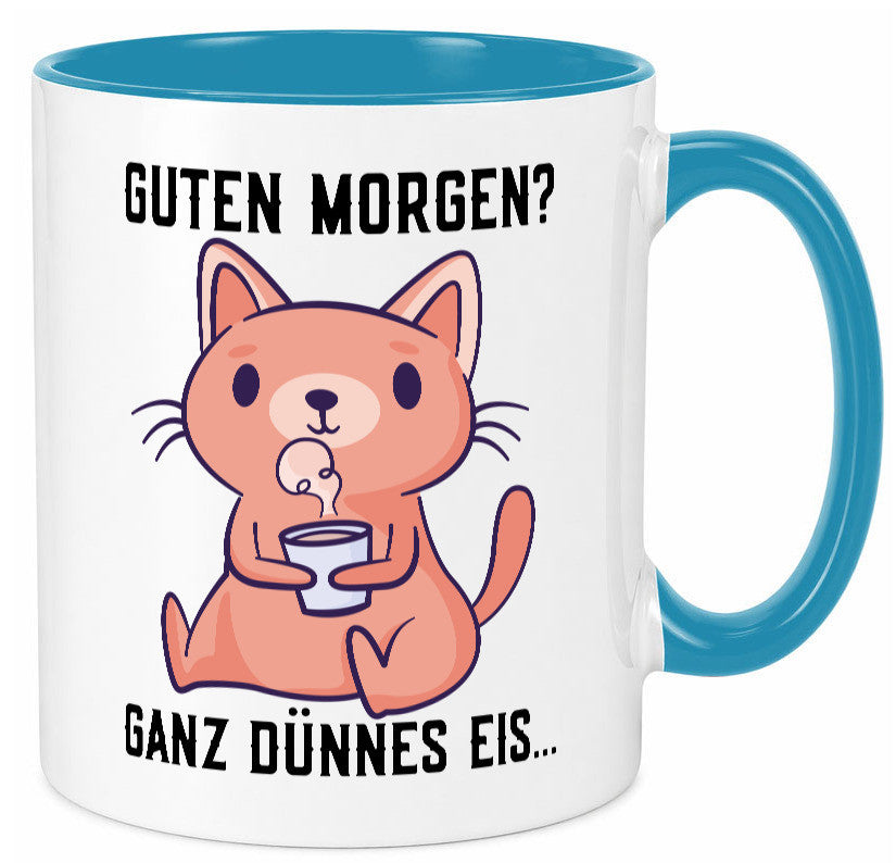 Guten Morgen | Morgenmuffel Dünnes Eis Katze mit Pulli Geschenk Tierliebhaber Tasse