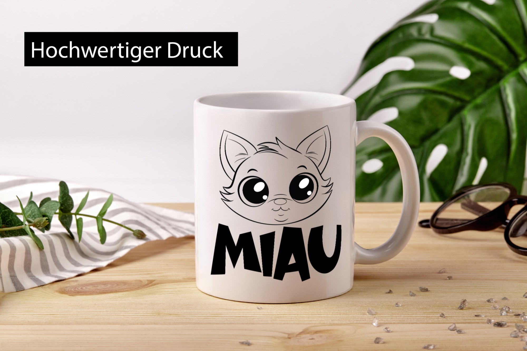 Miau | Katze Geschenkidee Tierliebhaber Humor Tasse